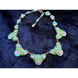 VINTAGE NEW MICHAL NEGRIN ENAMEL HEARTS SWAROVSKI CRYSTAL STATEMENT NECKLACE